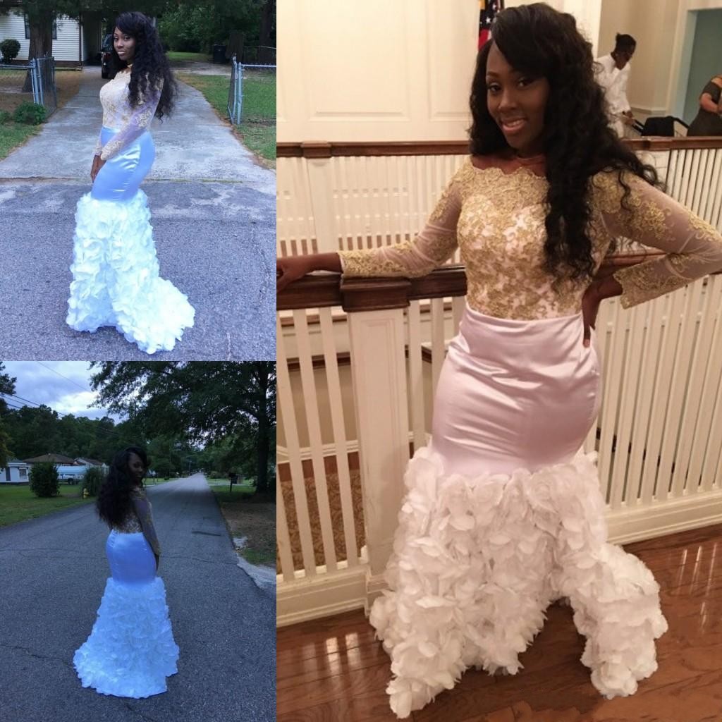 

Amazing 2018 Long Sleeve Mermaid Prom Dresses Off Shoulder Gold Lace Applique Zipper Back Evening Vestido De Fiesta Special Occasion Dresses, Light purple