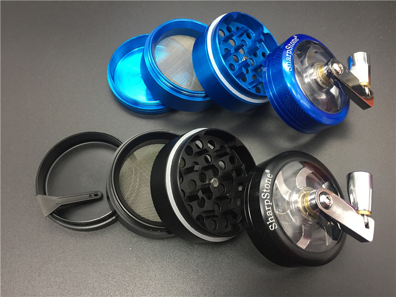 

50mm 4layer zicn alloy CNC handle crank Sharpstone metal herb grinder Sharp stone smoking Tobacco hand Grinder for smoking