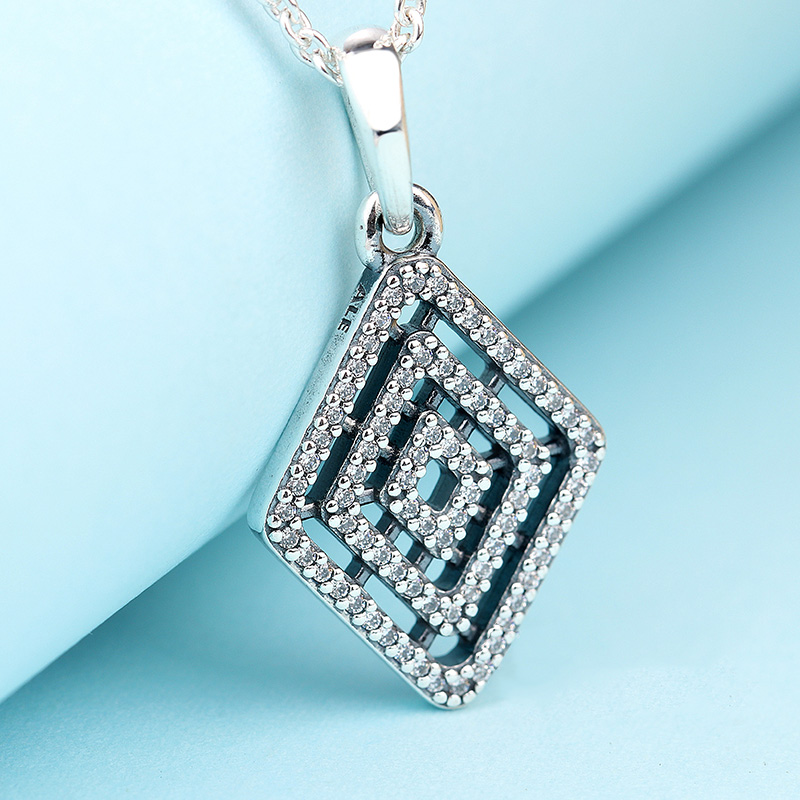 Free shipping 100% 925 Sterling Silver geometrical shape Pendant Silver Chain Necklace Original box for Pandora Gift Jewelry Necklaces