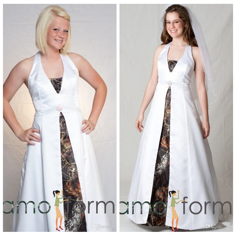 

2018 Halter A-Line Camo Wedding Dresses Sweep Train Bridal Gowns Slim Custom Plus Size Customized Wedding Marriage Wear, Custom made from color chart