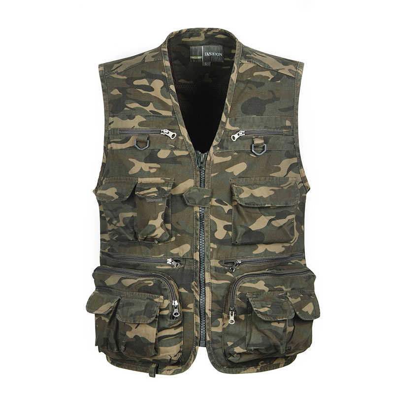 

2018 Multi Pocket Camouflage Vest Men Casual Travel Waistcoat Cotton Fish Sleeveless Jacket Camo Caza Vest Straight Clothes
