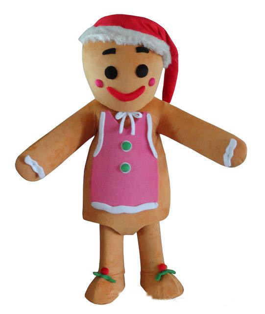 

2018 High quality hot Gingerbread Men Mascot Costume -Christmas Complete Adult Outfit -Free Shipping Cost, Pink