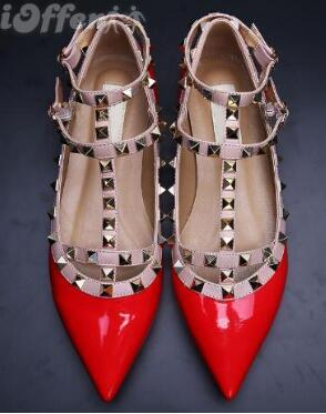 

2018 Two flat rivet belt Women Pumps Wedding Valentine's Shoes Woman Nude Fashion Ankle Straps Rivets Shoes Sexy falt shoes, Fuchsia