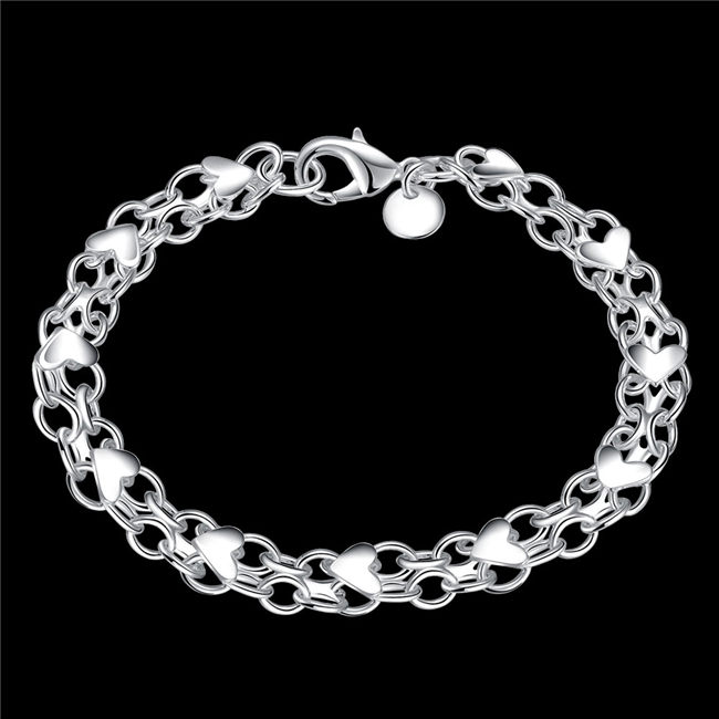 

Beast gif! heart Careful 925 silver bracelet JSPB293,Beast gift men and women sterling silver plated Chain link bracelets