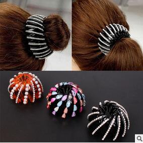 

New-style Korean Rhinestone Hair Clips Coloreful Bird's Nest Horsetail Buckle 12 Tooth Crystal Hair Care & Styling Tools Free-shipping
