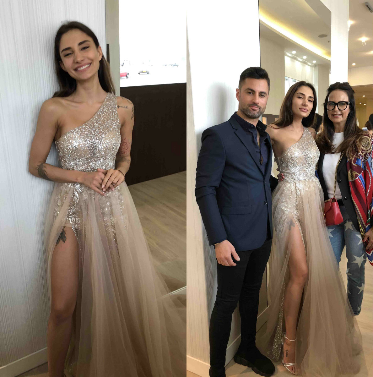

Berta 2019 Prom Dresses One Shoulder A Line Sequined Formal Evening Dress With Beads Floor Length Front Split Party Dress, Hunter green