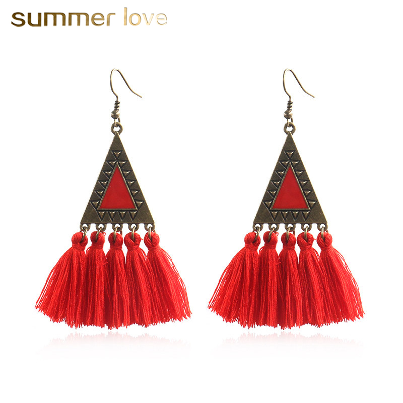 Handmade Tassel Earrings 10 Colors Trendy Boho Ethnic Long Fringed Ear For Women New Triangle Charm Wholesale Jewelry
