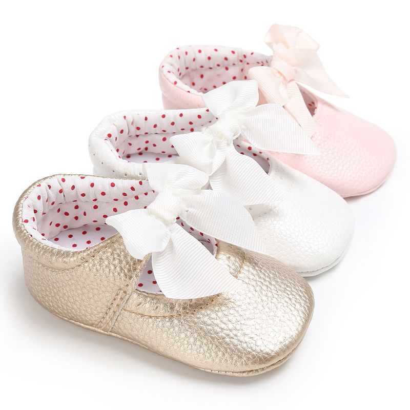 

Newborn Baby Shoes Boy Girl PU Bowknot Princess Leather Shoes Toddler Slip Into Prewalkers First Walkers -18M, Pink