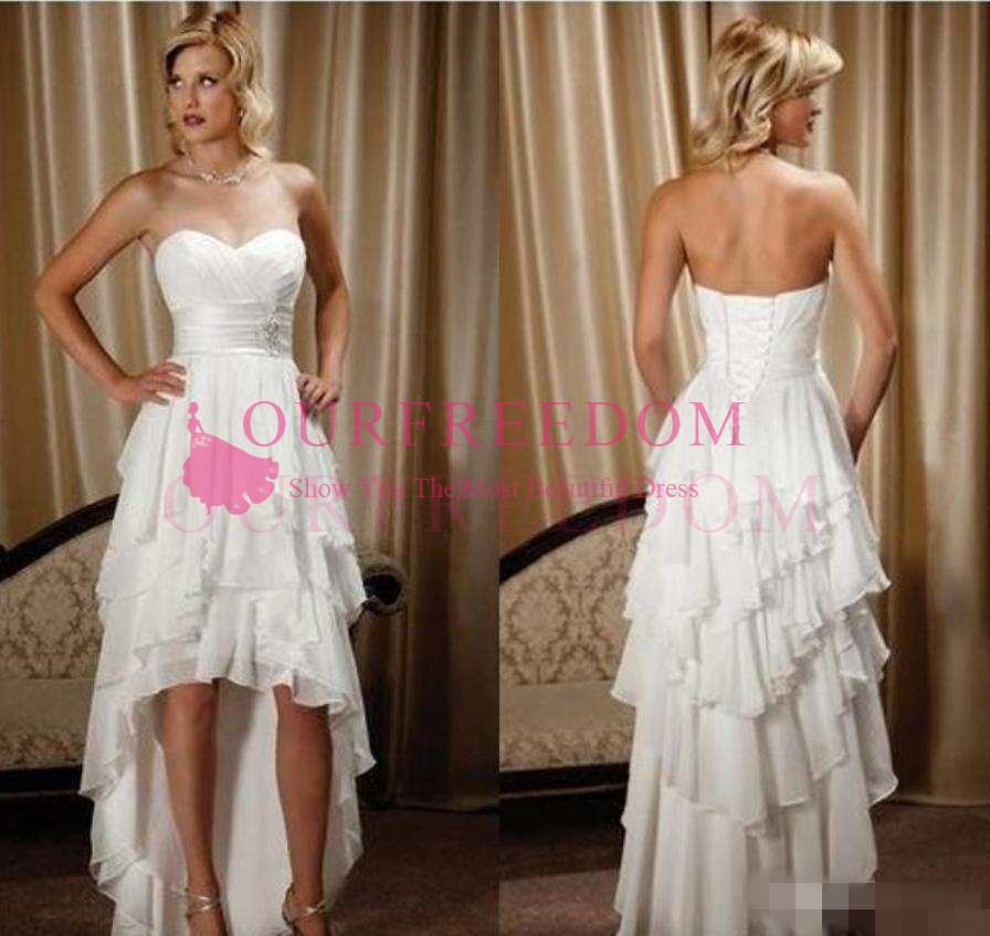 

2019 Short Front Long Back Wedding Dresses Simple Design Sweetheart Chiffon High Low Country Western cowgirl Hi-Lo beach Bridal Gowns Dress, Red