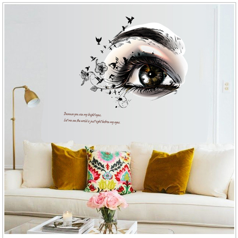 

Decorated lashes wall stickers PVC Transparent Eyes Stricker Lash salon room bedroom Removable Decorating Sticker Decorate eye Sticker