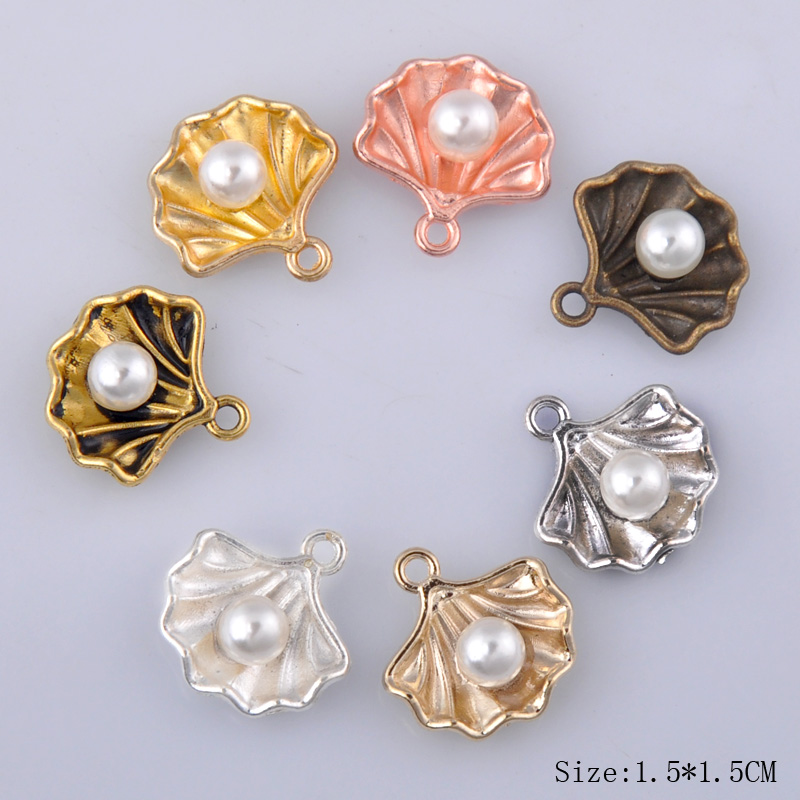 

20pcs 15*15MM DIY antique alloy jewelry accessories shell pearl charms pendant rose gold silver nautical jewelry making dangle