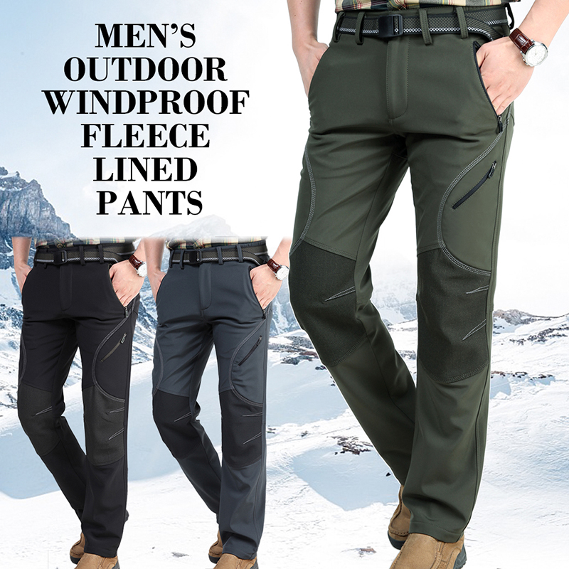 

Men Hiking Pants Softshell Windproof Fleece Lined Pants Outdoor Sports Climbing Waterproof Trekking Skiing Male Trousers 5 Zipped Pockets, Black;green