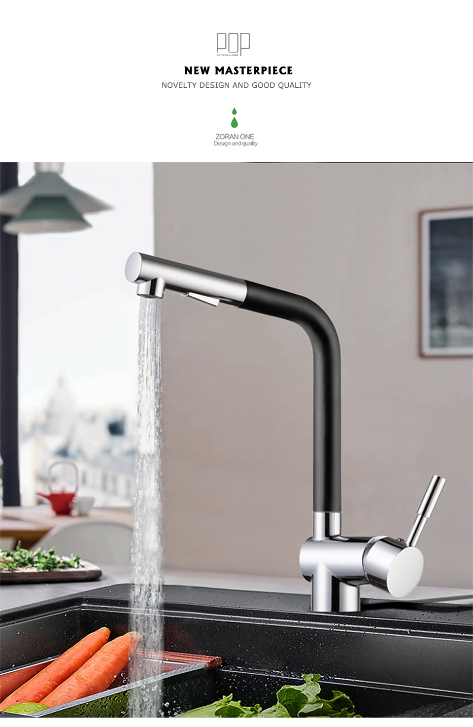 2018 Pop Brand New Design Sink Faucet Chrome Paint Silver Swivel Black Color Kitchen Hot And Cold Mixer Tap Brass From