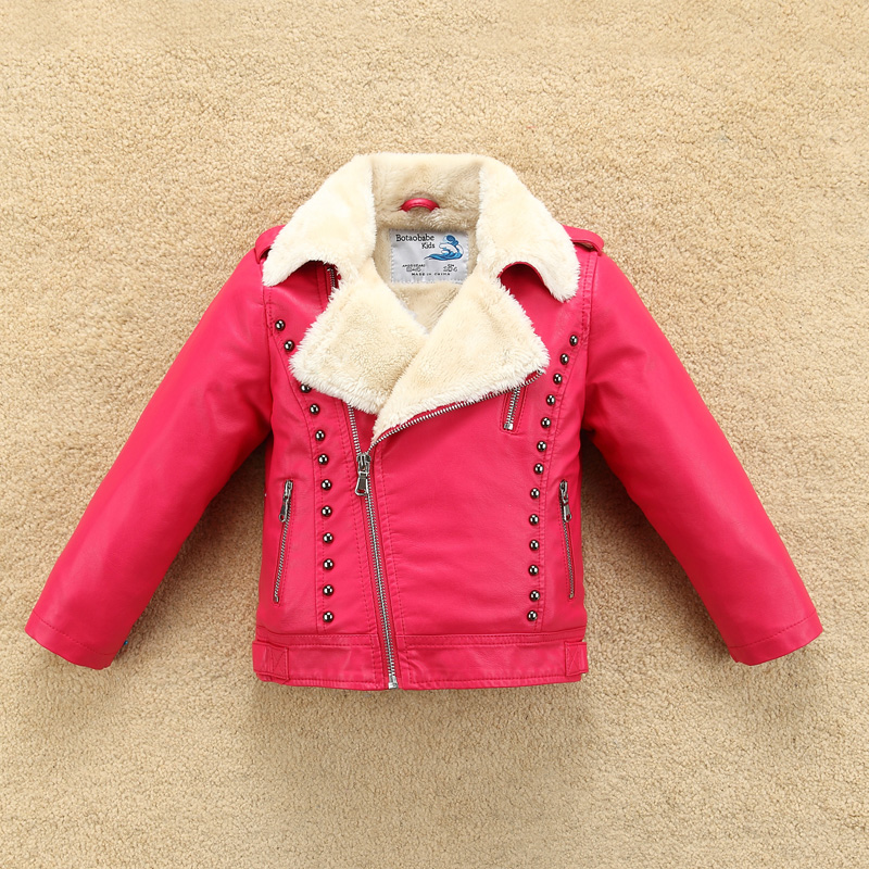 New Thermal Fleece Thick Boys Girls Leather Jacket with Fur Collar for Autumn Winter Kids Warm Coat Bomber Soft Water-proof-image-426935088