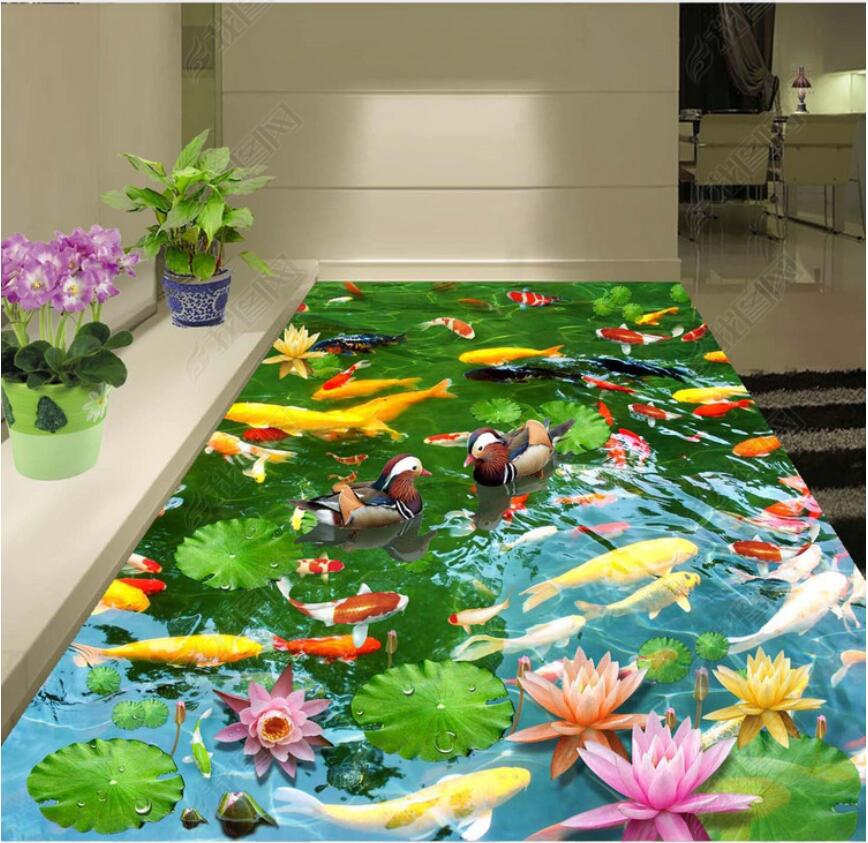 

3d pvc flooring custom photo Waterproof floor wall sticker Lotus pond has more than 3D flooring every year murals wallpaper, Picture shows