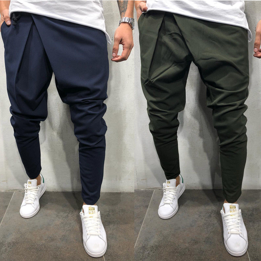 

NEW Men Track Pants Cuff Trousers Skinny Slim Fit Straight Hip Hop Workout Pockets Tracksuit Casual Plain Black Grey