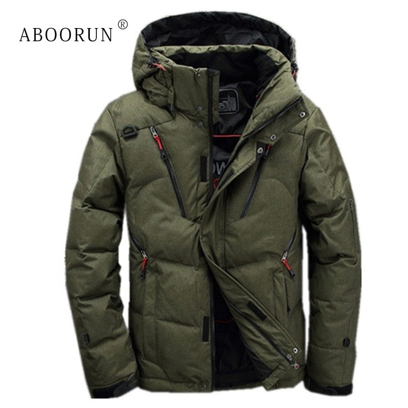 ABOORUN Winter Mens Fashion Down Coat Solid Thick Hooded Down Jackets Men's Casual Warm Coat Parkas L18101103