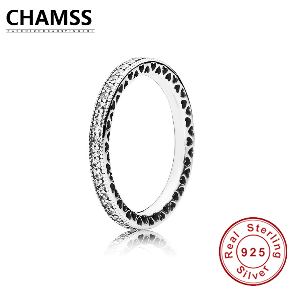 CHAMSS 100% 925 Sterling Silver 190963CZ HEARTS OF SILVER STACKABLE RING Ring Original Vintage Jewelry Factory Wholesale