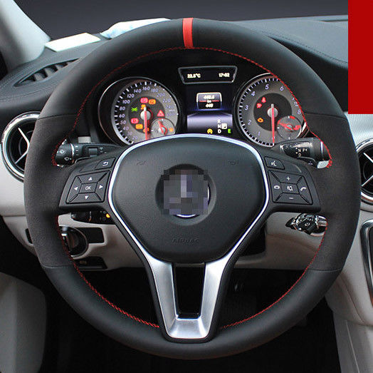 For Benz GLA200 DIY Hand Sewing Steering Wheel Cover Black leather Red thread-image-430059083