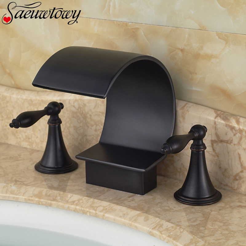 Oil Rubbed Bronze Bathroom Faucet Waterfall Vanity Sink Mixer Tap Brass Face Tap