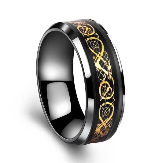 

ZMZY Luxury Titanium Stainless Steel Ring for Men Carbon Fiber Dragon Lines Wedding Bands Male Design Jewelry