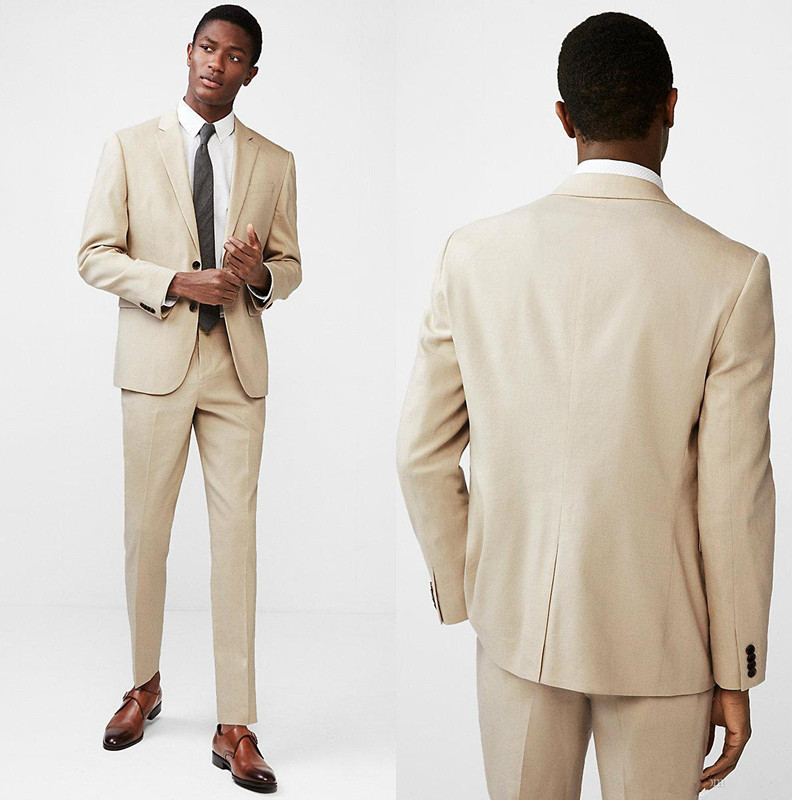 

New Design Beige Men Suit Prom Tuxedo Slim Fit Two Piece Groom Wedding Suits For Men Custom (jacket+pant)