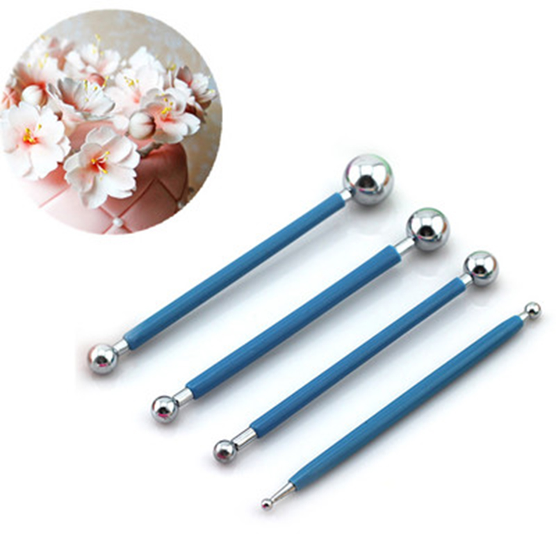 

Wholesale- 4pcs/Lot Sugarcarft Fondant Cake Decorating Kit,Stainless Steel Molding Ball Sticks Kitchen Accessories Polymer Tools