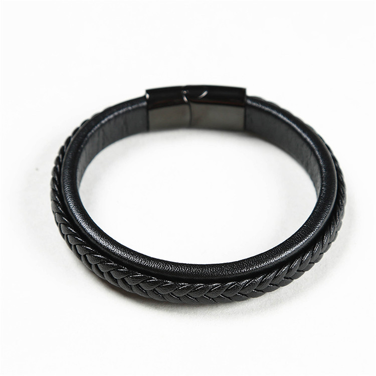 

Top quality Black Genuine Leather Braided bracelets Men's Stainless Steel Magnetic Clasp Bangle For women s Punk Jewelry Gift