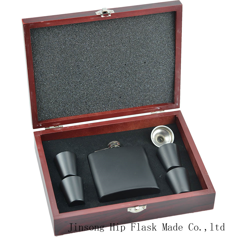 

Rosewood Finish Flask Sets of 6oz stainless steel flask with shot glass set