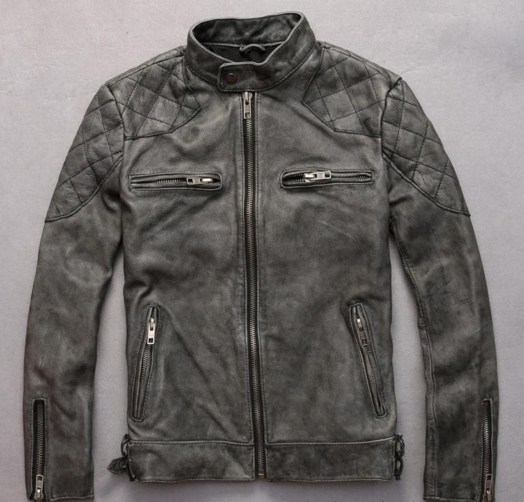 

vintage black men genuine leather jackets with ykk zipper stand collar motorcycle jacket