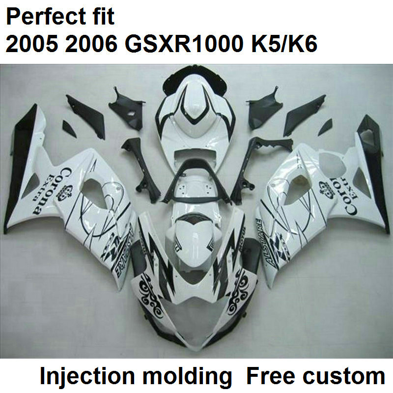 

Free custom fairings for Suzuki GSXR1000 2005 2006 black white injection molded fairing kit GSXR1000 05 06 GH69, Same as picture