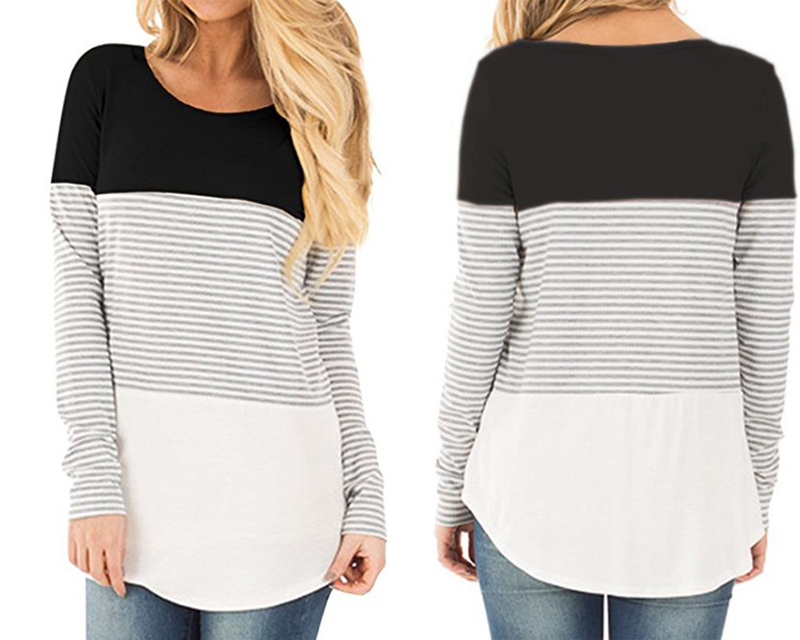 

Striped Raglan T Shirts Women Tops 2018 Plus Size Long Sleeve O-Neck Vintage Tee Shirt Ladies Casual Tunic Tops Vetement Femme, Black