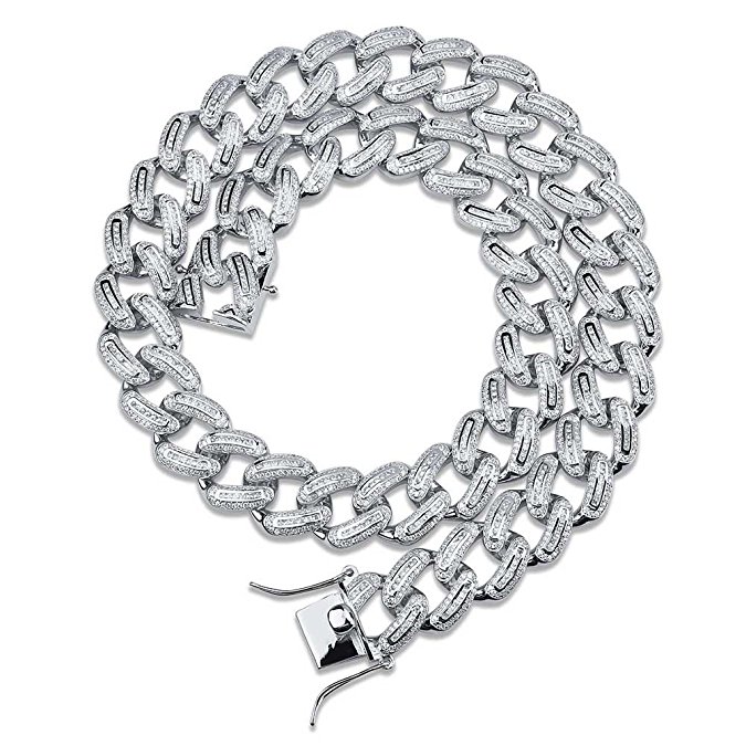 

Hip Hop Men Micro Pave CZ Chain 14K Gold Silver Color Iced out CZ Big Dog Miami Baguette Cuban Chain Necklace for Men