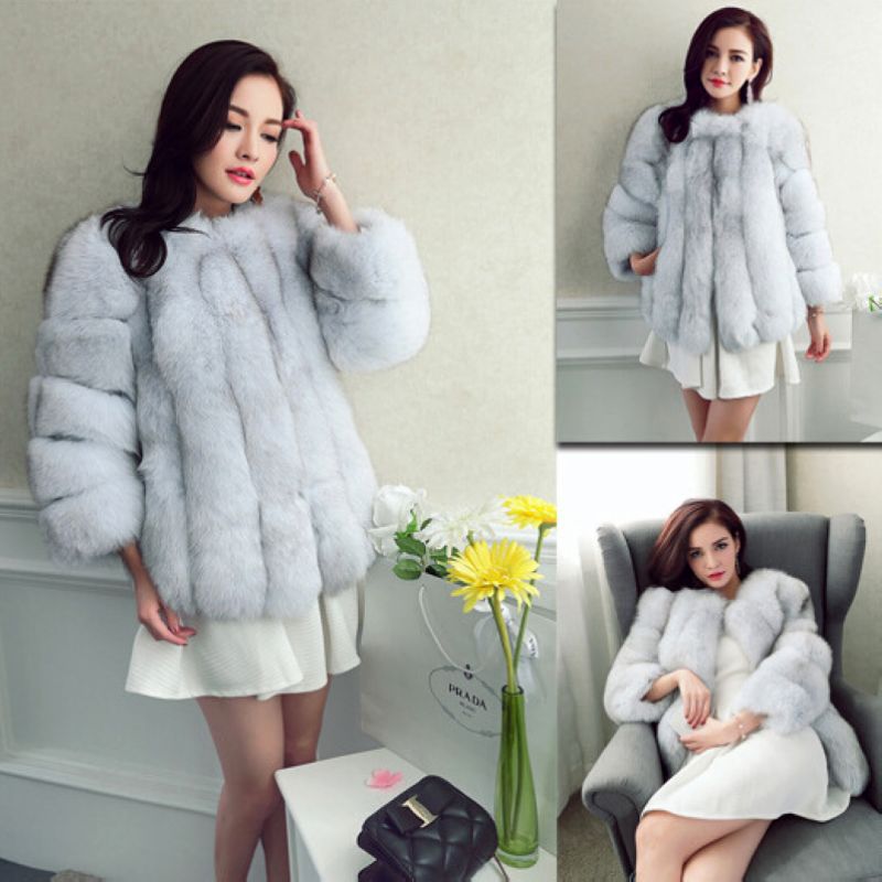 

Luxury Faux Fur Coat Jacket Exquisite Faux Fox Fur Women Gilet Fake Fur Coats F0428 S-2XL 6 Choices, Black