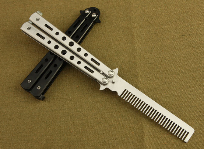 

toys practice Coloured titanium combs Pocket Folding Knife butterfly knife Cast steel Camping/ home cutting tools gift Wholesale