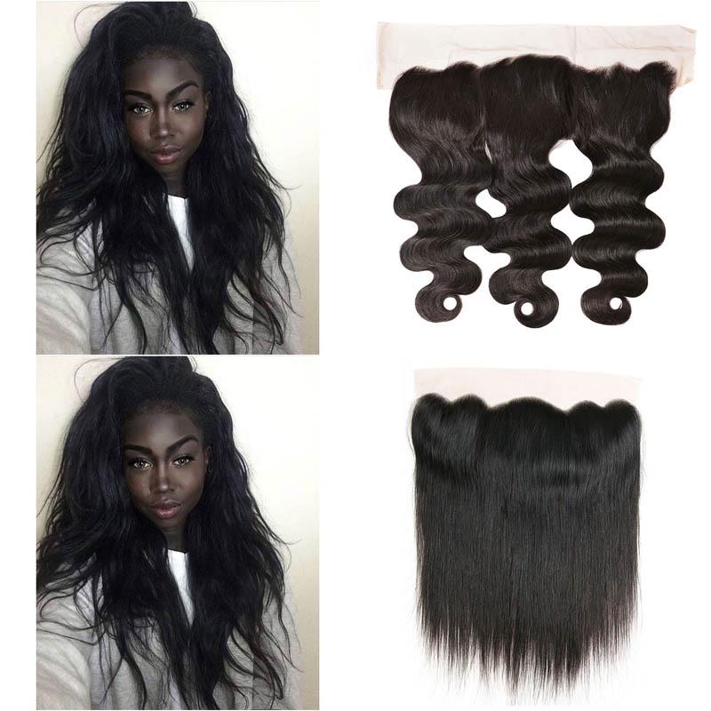 

Virgin Brazilian Human Hair 13x4 Straight Body Wave Lace Frontal Closure Free Part Pre Plucked With Baby Hair Natural Color 8-18 inch, 13x4 straight closure
