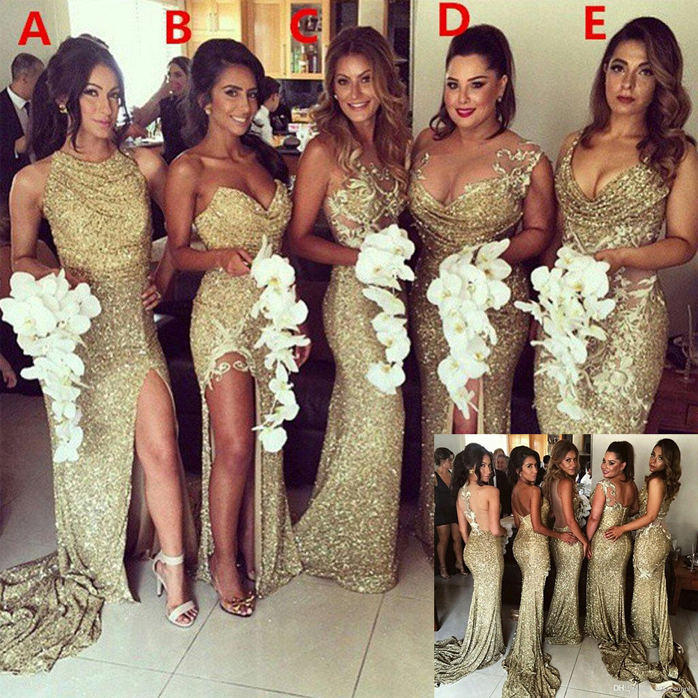 

Sparkly Bling Sequined Mermaid Bridesmaid Dresses Backless Slit Plus Size Maid Of The Honor Gowns Bridesmaids Wedding Party