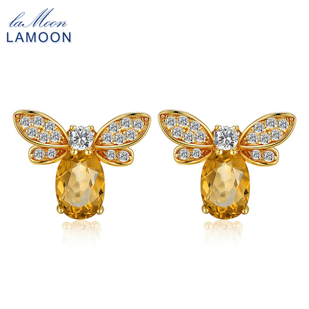 LAMOON Bee 5x7mm 1ct 100% Natural Citrine 925 sterling-silver-jewelry Stud Earring S925 LMEI041 Y1892905