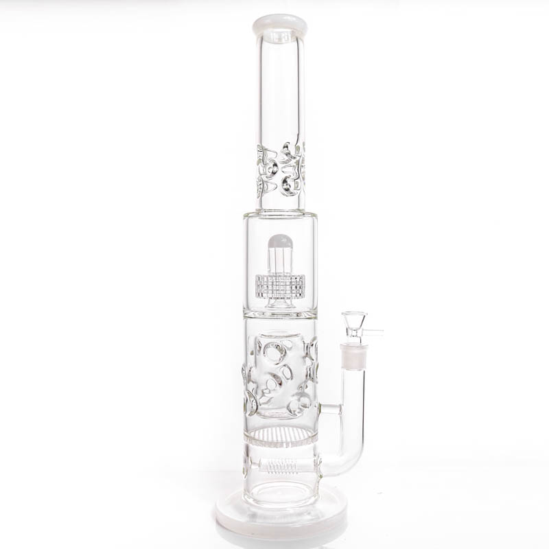

Hookah 7mm Dumbbell water bong with 75mm honeycomb perforate and birdcage perc glass waterpipe tall 20inches 12 ice catcheres