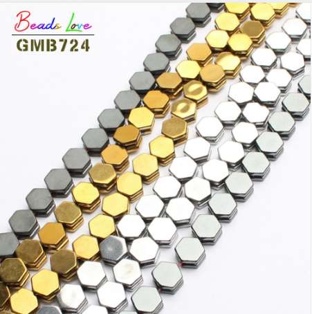 

Natural Stone Beads 10*10*4mm Hexagon Gold/Sivler/Black Plated Hematite Beads for Jewelry Making
