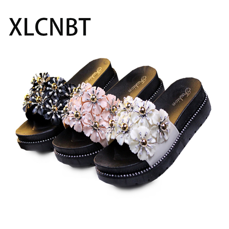

Summer Shoes Womens flower Sandals Slippers Ladies Sandals With Heels Platform slides Women sandalia lovely slipper Black cute, White