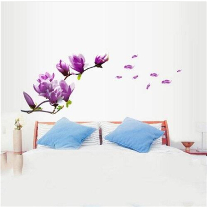 

2018 wholesales Magnolia Pattern Removable Wall Stickers for Bedroom Backdrop TV
