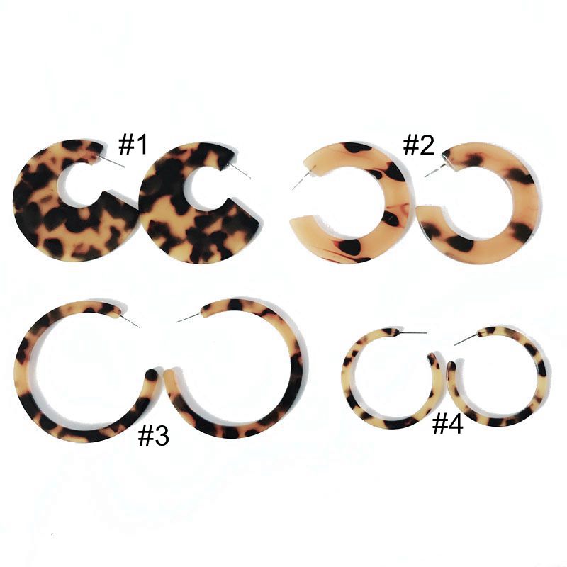 

Free Shipping New Simple Brown Leopard Print Resin Geometric Sweet Stud Earring, Hot Selling Elegant Girl Stud Earring