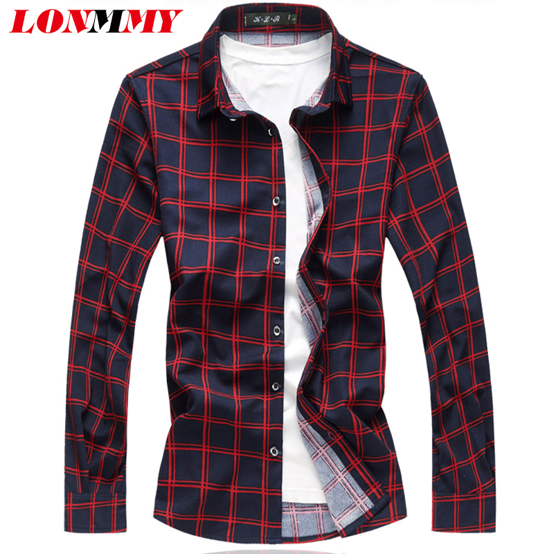 Wholesale-LONMMY 5XL 6XL 7XL Long sleeve dress shirt mens cotton+fiber Plaid shirts men Casual brand-clothing Fashion 2017 Spring Autumn
