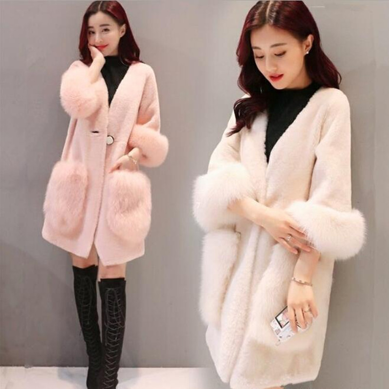 

Faux Fur Imitation Cashmere Coat Medium Style Imitation Sheep Shearing Fur Overcoat Women's Coats Winter Fashion Casual Overcoat, Beige