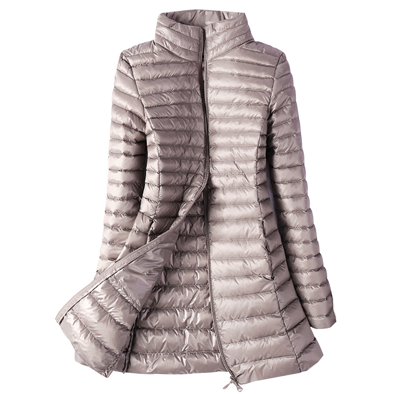 Winter Plus Size 4XL Womens Down Jackets Ultra Light Duck Down Doat Long Puffer Jacket Slim Black Parkas