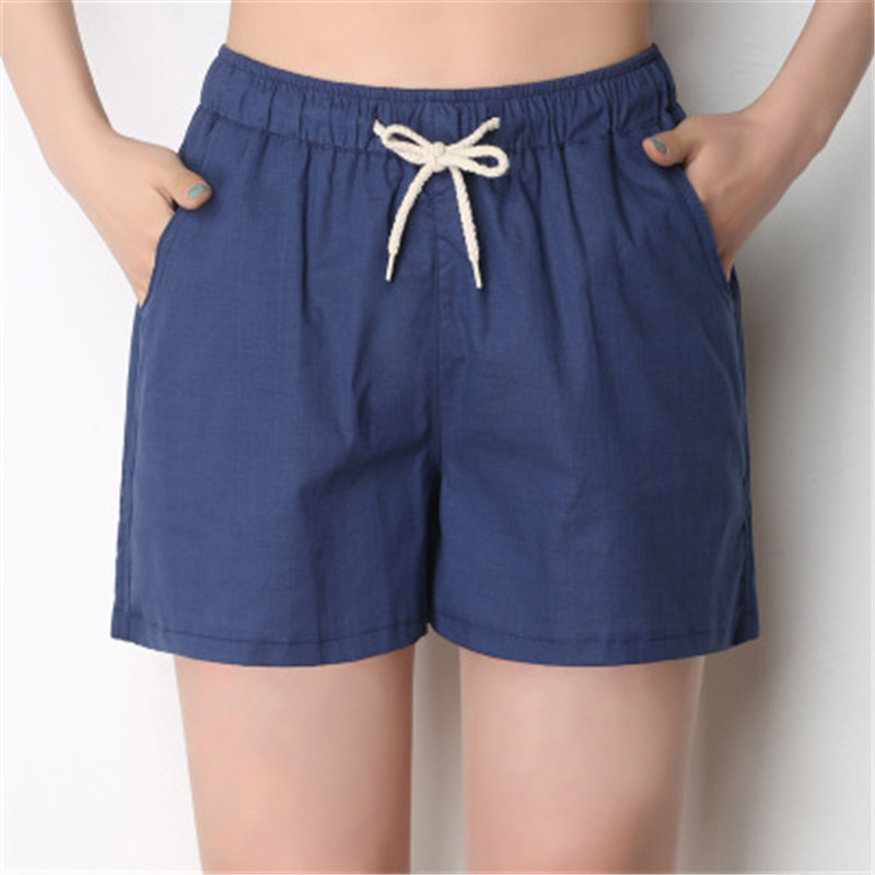 

Lady casual Shorts orange blue Cotton Linen Blend summer women Thin cool short pants Elastic Loose big size Drawstring pockets, Pink