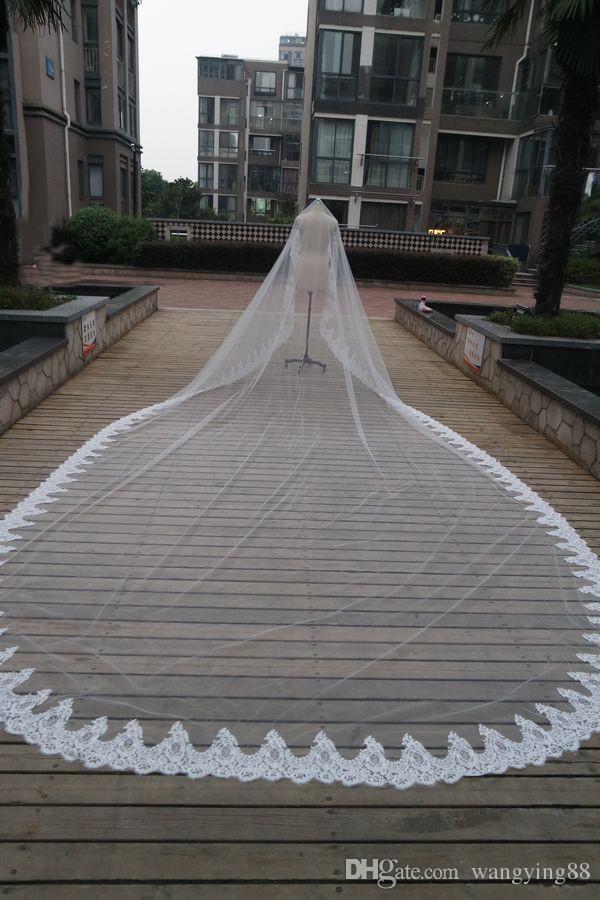 

2018 lace edge 3*6 metres wedding veils Cathedral length long Bridal veils Wedding Veil ship by DHL, Red