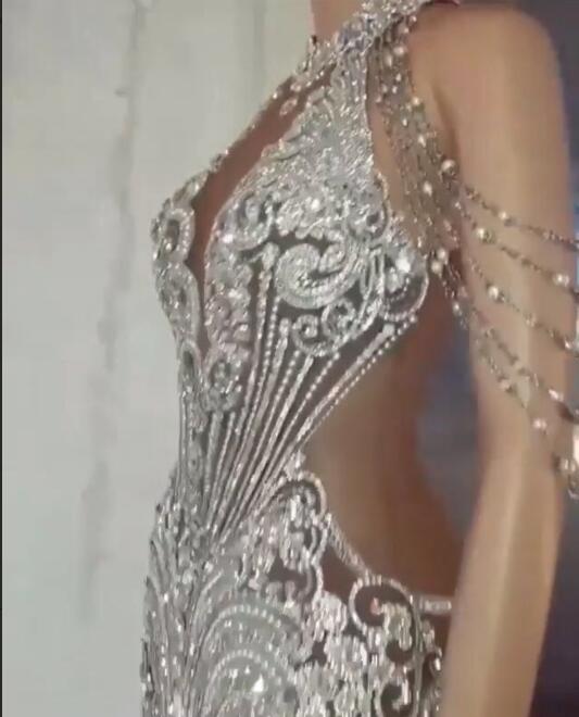 

Evening dress new Yousef aljasmi Kim kardashian Halter Beaded Mermaid Long dress Almoda gianninaazar ZuhLair murad Ziadnakad 0014, Same with picture