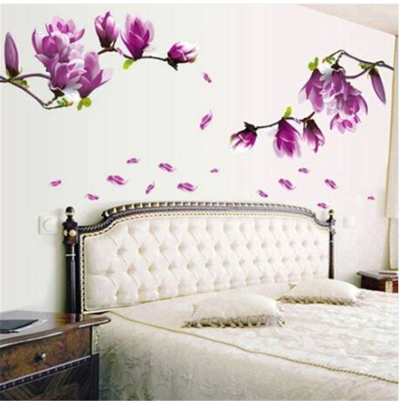 

Free shipping wholesales Magnolia Pattern Removable Wall Stickers for Bedroom Backdrop TV